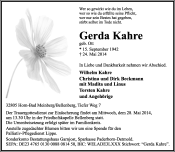 Anzeige  Gerda Kahre  Lippische Landes-Zeitung