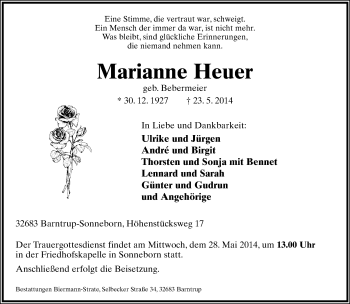 Anzeige  Marianne Heuer  Lippische Landes-Zeitung