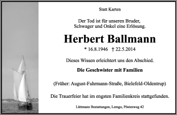 Anzeige  Herbert Ballmann  Lippische Landes-Zeitung