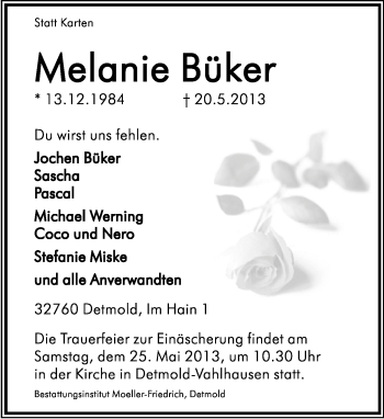 Anzeige  Melanie Büker  Lippische Landes-Zeitung
