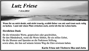 Anzeige  Lutz Friese  Lippische Landes-Zeitung