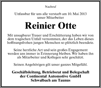 Anzeige  Reinier Otte  Lippische Landes-Zeitung