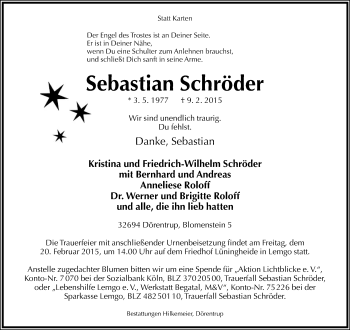 Anzeige  Sebastian Schröder  Lippische Landes-Zeitung
