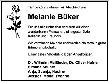 Anzeige  Melanie Büker  Lippische Landes-Zeitung