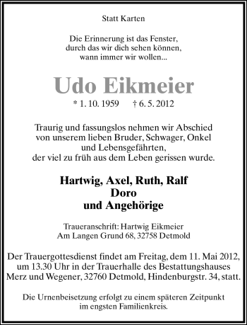 Anzeige  Udo Eikmeier  Lippische Landes-Zeitung