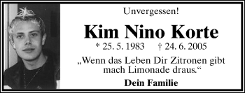 Anzeige  Kim Nino Korte  Lippische Landes-Zeitung