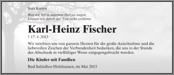 Anzeige  Karl-Heinz Fischer  Lippische Landes-Zeitung