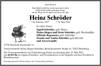Anzeige  Heinz Schröder  Lippische Landes-Zeitung