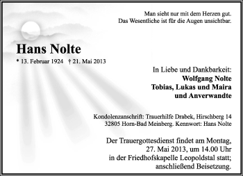 Anzeige  Hans Nolte  Lippische Landes-Zeitung