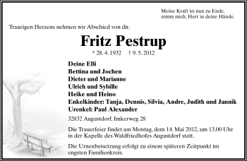 Anzeige  Fritz Pestrup  Lippische Landes-Zeitung