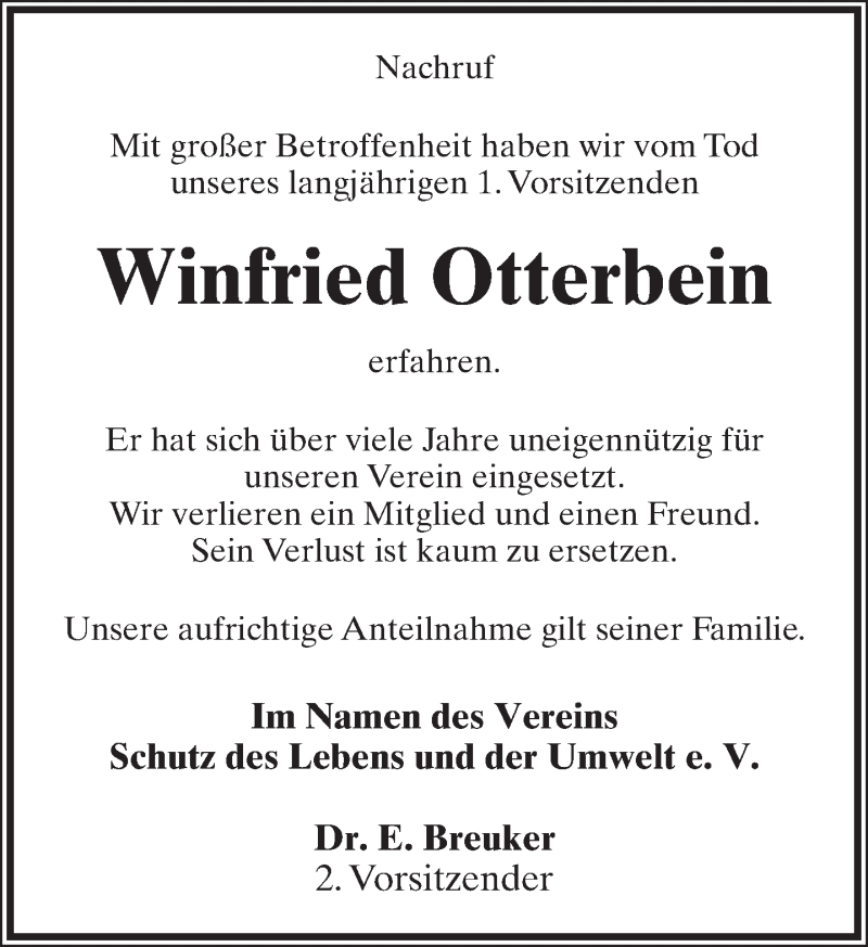  Traueranzeige für Winfried Otterbein vom 25.05.2013 aus Lippische Landes-Zeitung