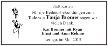 Anzeige  Tanja Bremer  Lippische Landes-Zeitung