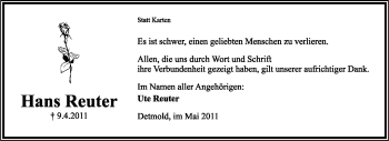 Anzeige  Hans Reuter  Lippische Landes-Zeitung