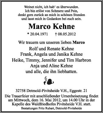Anzeige  Marco Kehne  Lippische Landes-Zeitung