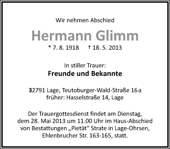 Anzeige  Hermann Glimm  Lippische Landes-Zeitung