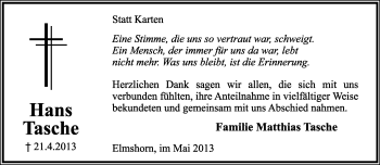 Anzeige  Hans Tasche  Lippische Landes-Zeitung
