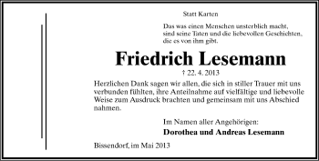 Anzeige  Friedrich Lesemann  Lippische Landes-Zeitung