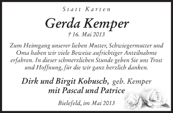 Anzeige  Gerda Kemper  Lippische Landes-Zeitung