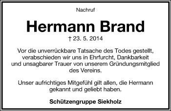 Anzeige  Hermann Brand  Lippische Landes-Zeitung