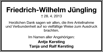 Anzeige  Friedrich-Wilhelm Jüngling  Lippische Landes-Zeitung