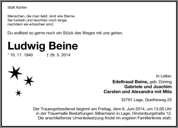 Anzeige  Ludwig Beine  Lippische Landes-Zeitung