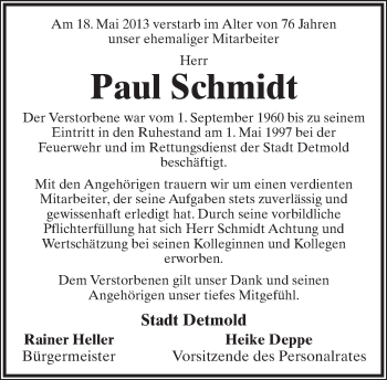 Anzeige  Paul Schmidt  Lippische Landes-Zeitung