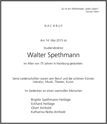 Anzeige  Walter Spethmann  Lippische Landes-Zeitung