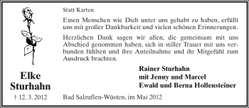 Anzeige  Elke Sturhahn  Lippische Landes-Zeitung