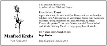 Anzeige  Manfred Krebs  Lippische Landes-Zeitung