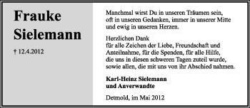 Anzeige  Frauke Sielemann  Lippische Landes-Zeitung