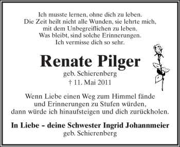 Anzeige  Renate Pilger  Lippische Landes-Zeitung