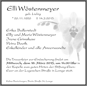 Anzeige  Elli Wöstenmeyer  Lippische Landes-Zeitung