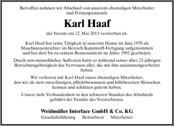 Anzeige  Karl Haaf  Lippische Landes-Zeitung