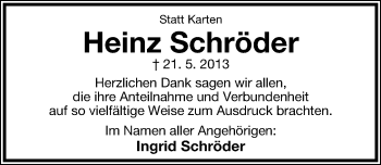 Anzeige  Heinz Schröder  Lippische Landes-Zeitung
