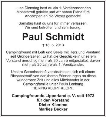 Anzeige  Paul Schmidt  Lippische Landes-Zeitung