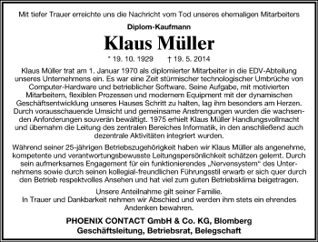 Anzeige  Klaus Müller  Lippische Landes-Zeitung