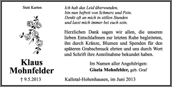 Anzeige  Klaus Mohnfelder  Lippische Landes-Zeitung