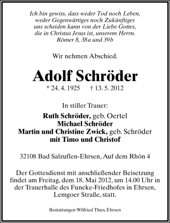 Anzeige  Adolf Schröder  Lippische Landes-Zeitung