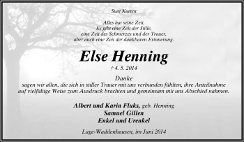 Anzeige  Else Henning  Lippische Landes-Zeitung