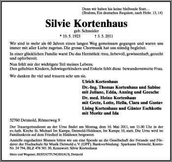 Anzeige  Silvie Kortenhaus  Lippische Landes-Zeitung