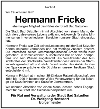 Anzeige  Hermann Fricke  Lippische Landes-Zeitung