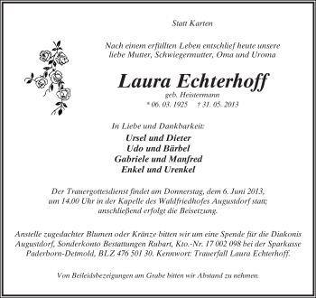 Anzeige  Laura Echterhoff  Lippische Landes-Zeitung
