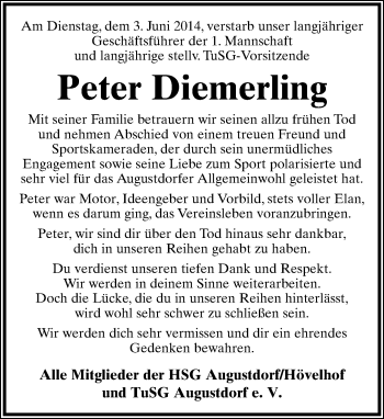 Anzeige  Peter Diemerling  Lippische Landes-Zeitung