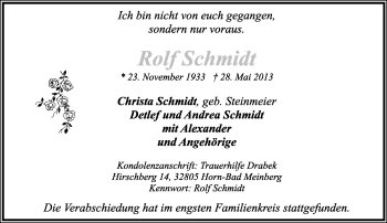 Anzeige  Rolf Schmidt  Lippische Landes-Zeitung