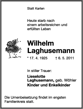 Anzeige  Wilhelm Laghusemann  Lippische Landes-Zeitung