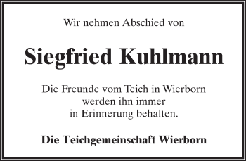 Anzeige  Siegfried Kuhlmann  Lippische Landes-Zeitung