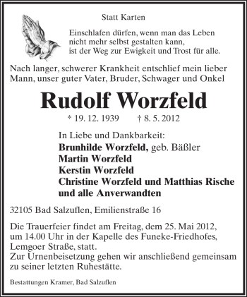 Anzeige  Rudolf Worzfeld  Lippische Landes-Zeitung