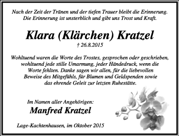 Anzeige  Klara Kratzel  Lippische Landes-Zeitung