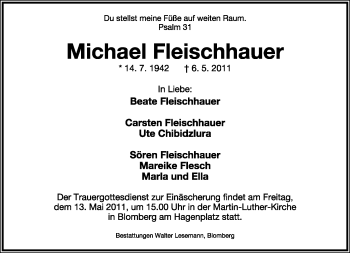 Anzeige  Michael Fleischhauer  Lippische Landes-Zeitung