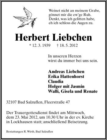 Anzeige  Herbert Liebchen  Lippische Landes-Zeitung